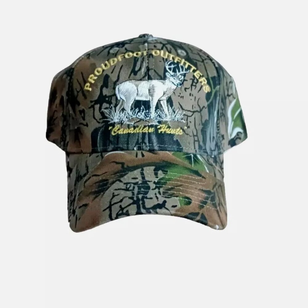SHASTA WEAR Camo Canadian Hunts Hunting Cap Strap back Embroidered Buck OS